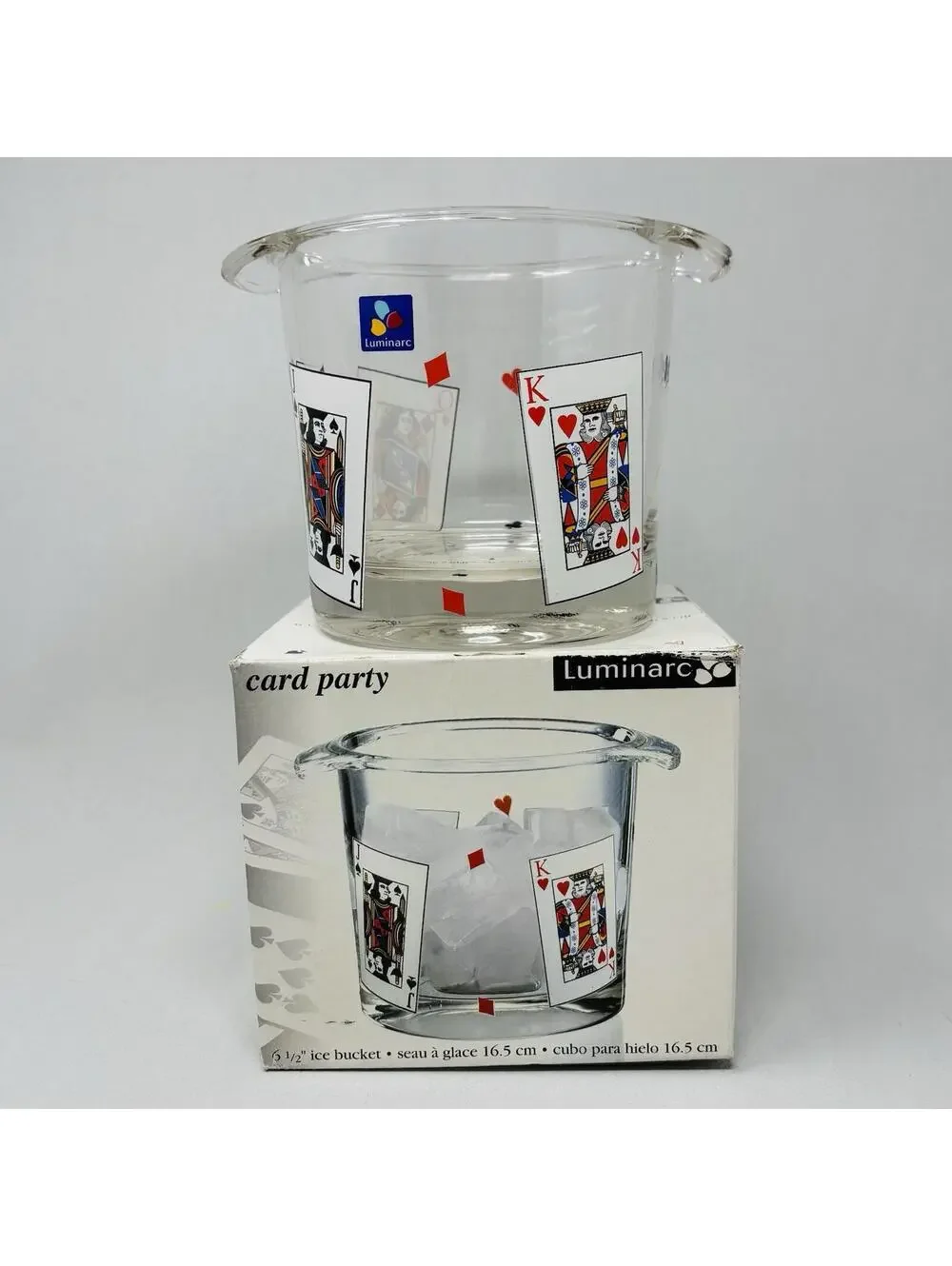VTG Luminarc Card Party Ice Bucket MCM Glass Retro Poker Barware 6.5